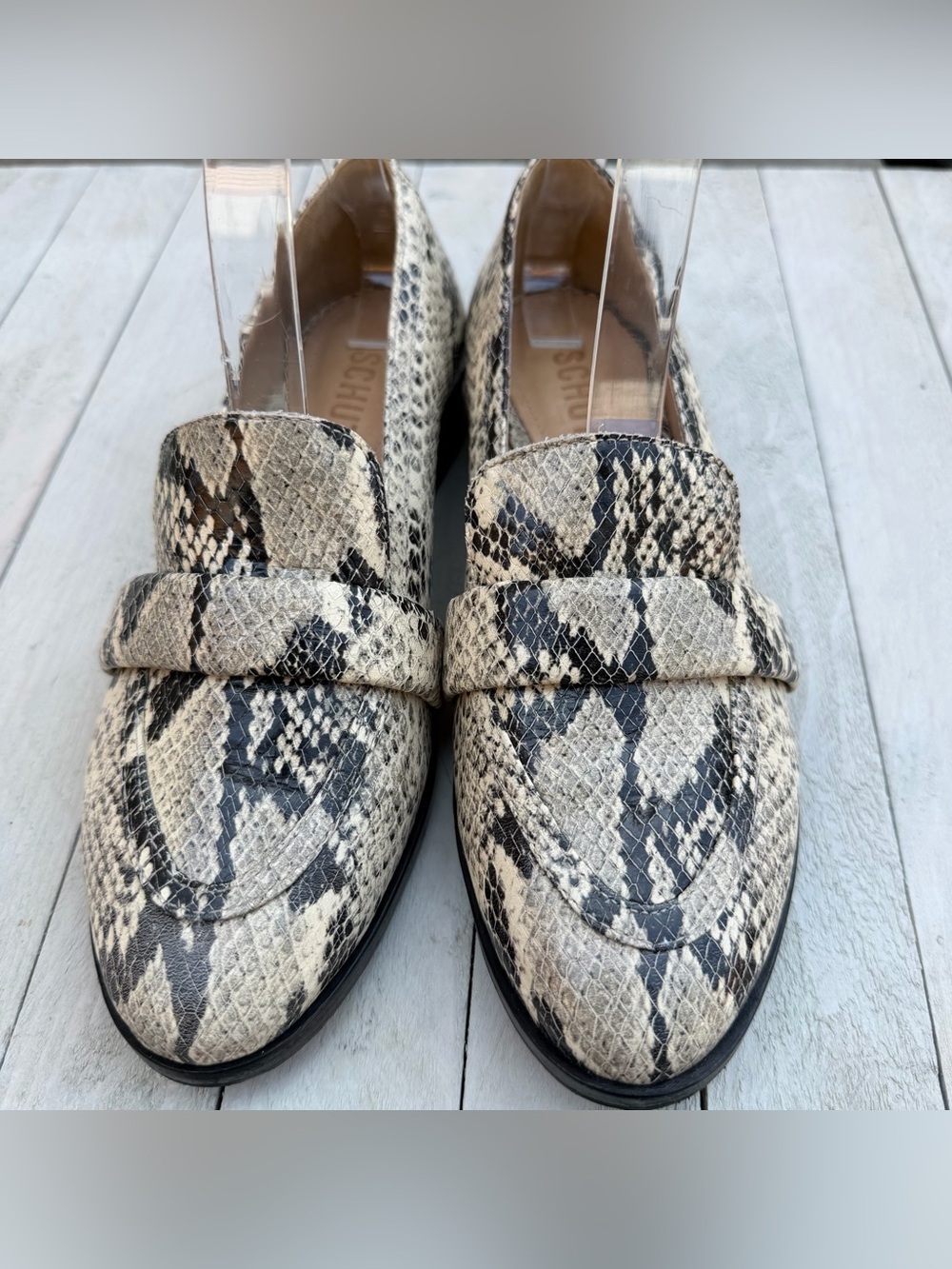 SCHUTZ Beige and Black Snake-Print Loafers - Picture 5 of 10